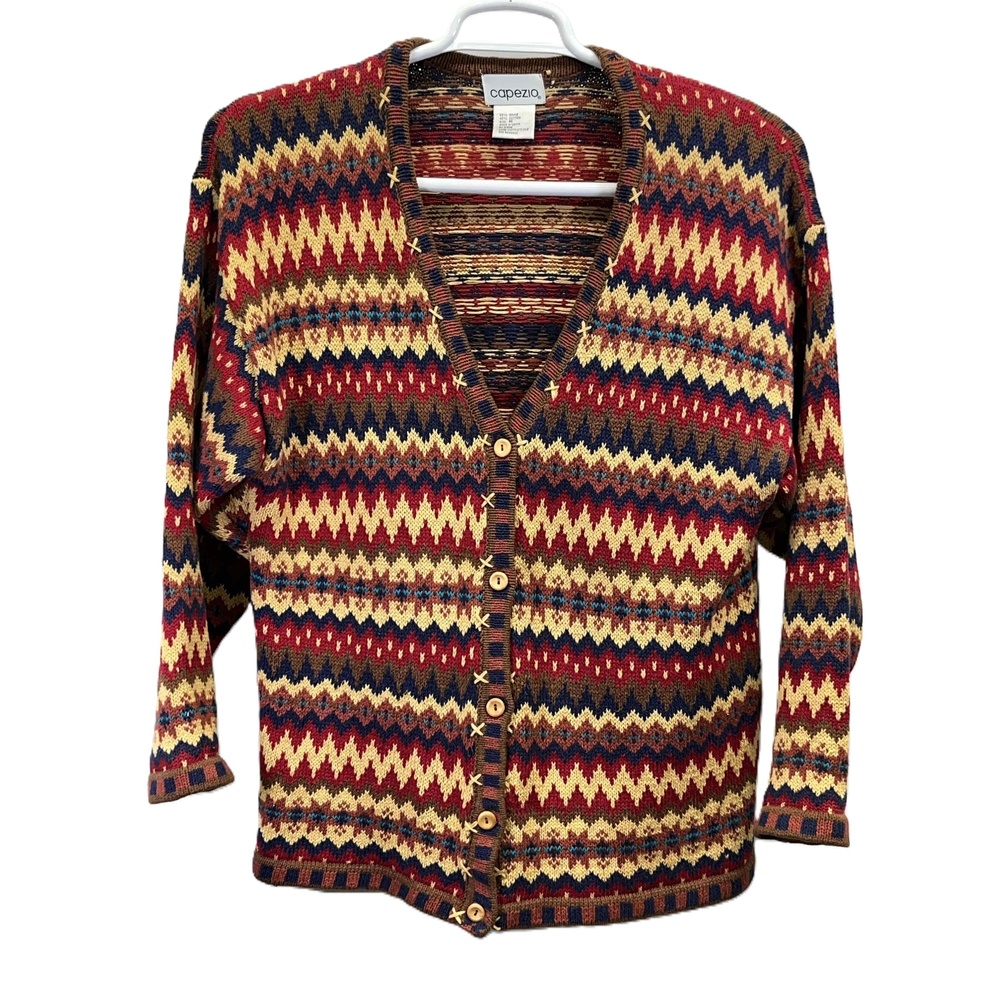 Vintage 80's Capezio Multicolor Southwestern Pattern Button‎ Up Cardigan Medium